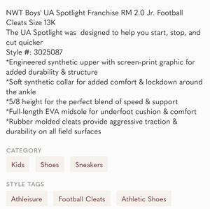 Boys football cleats size 13